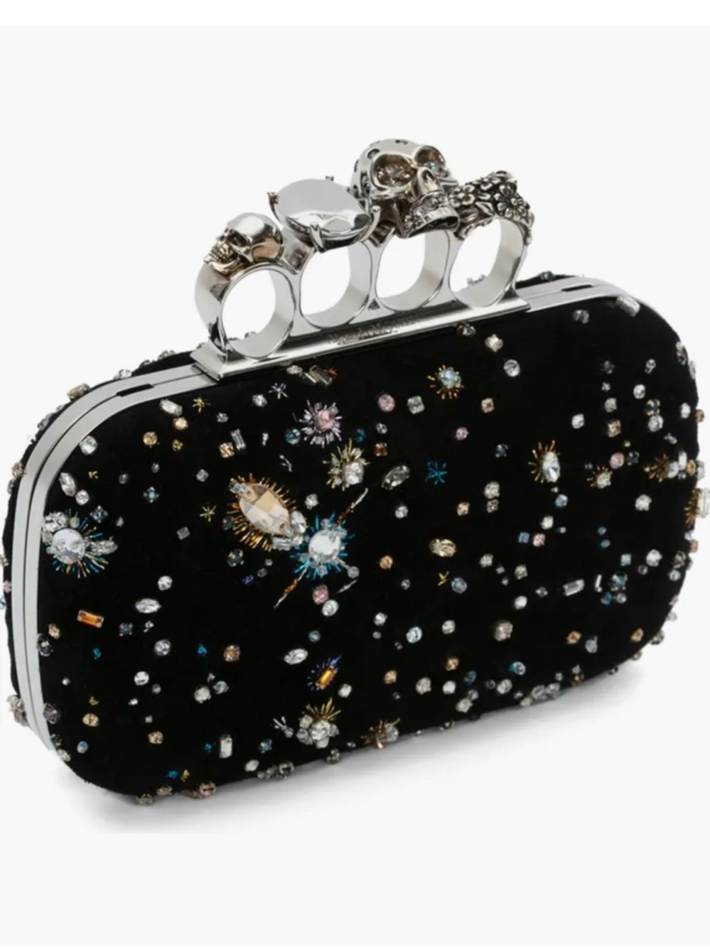 🪐 Alexander McQueen Skull Four Ring Celestial Embellished Suede Box Clutch - Picture 4 of 8